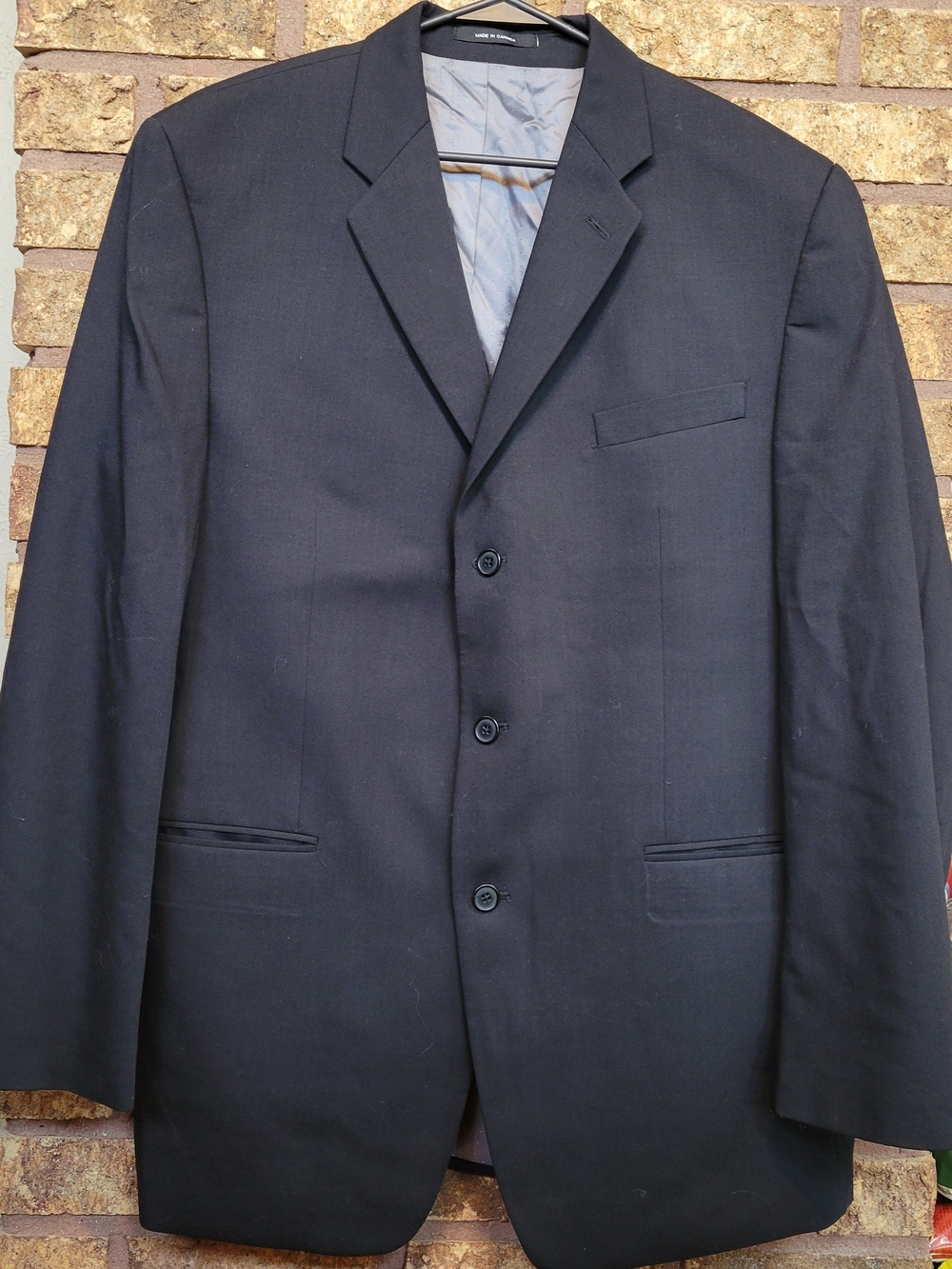 Calvin Klein 44L Men's Black 100% Wool 3 Button Suit Jacket Blazer